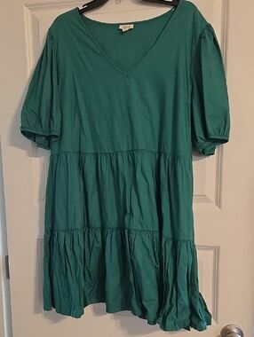 a.n.a Teal V-Neck Tiered Midi Dress